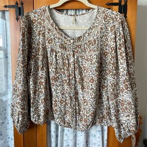 Rylee + Cru Brown & Blue Floral Blouse